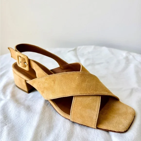 BY FAR Nude Suede Anelia Sandals with Crossover Straps - Picture 9 of 15